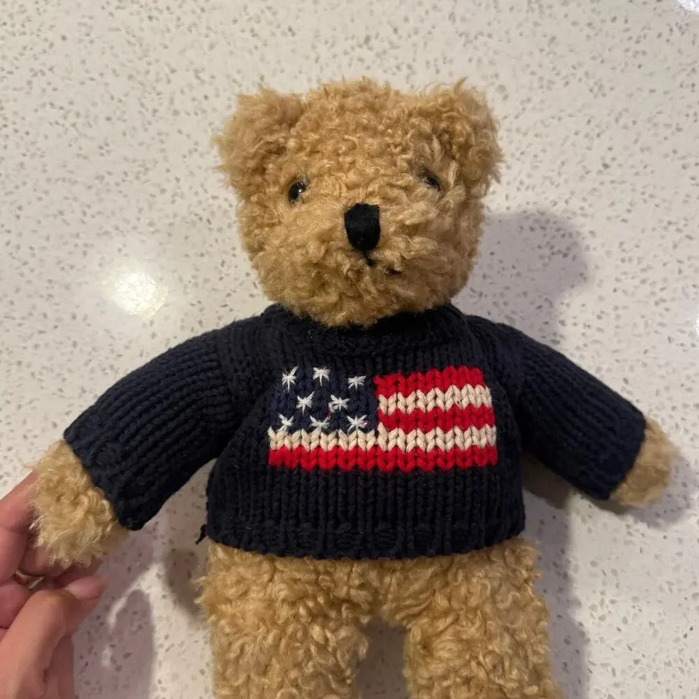 RARE Vintage TY 1990 Teddy Bear Plush American Flag Knit Sweater 13